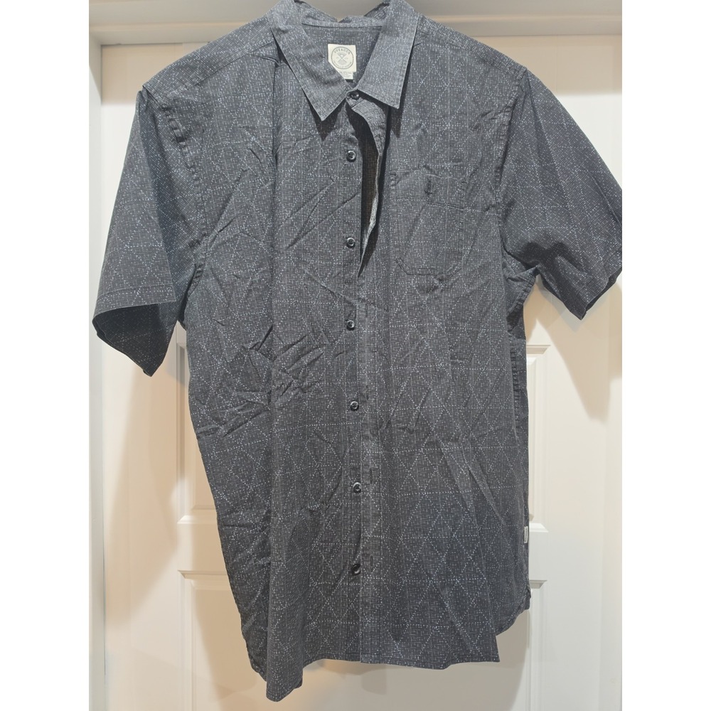 Voyager Button Down Shirt Mens XXL Black Geometric Short Sleeve Stretch 1035